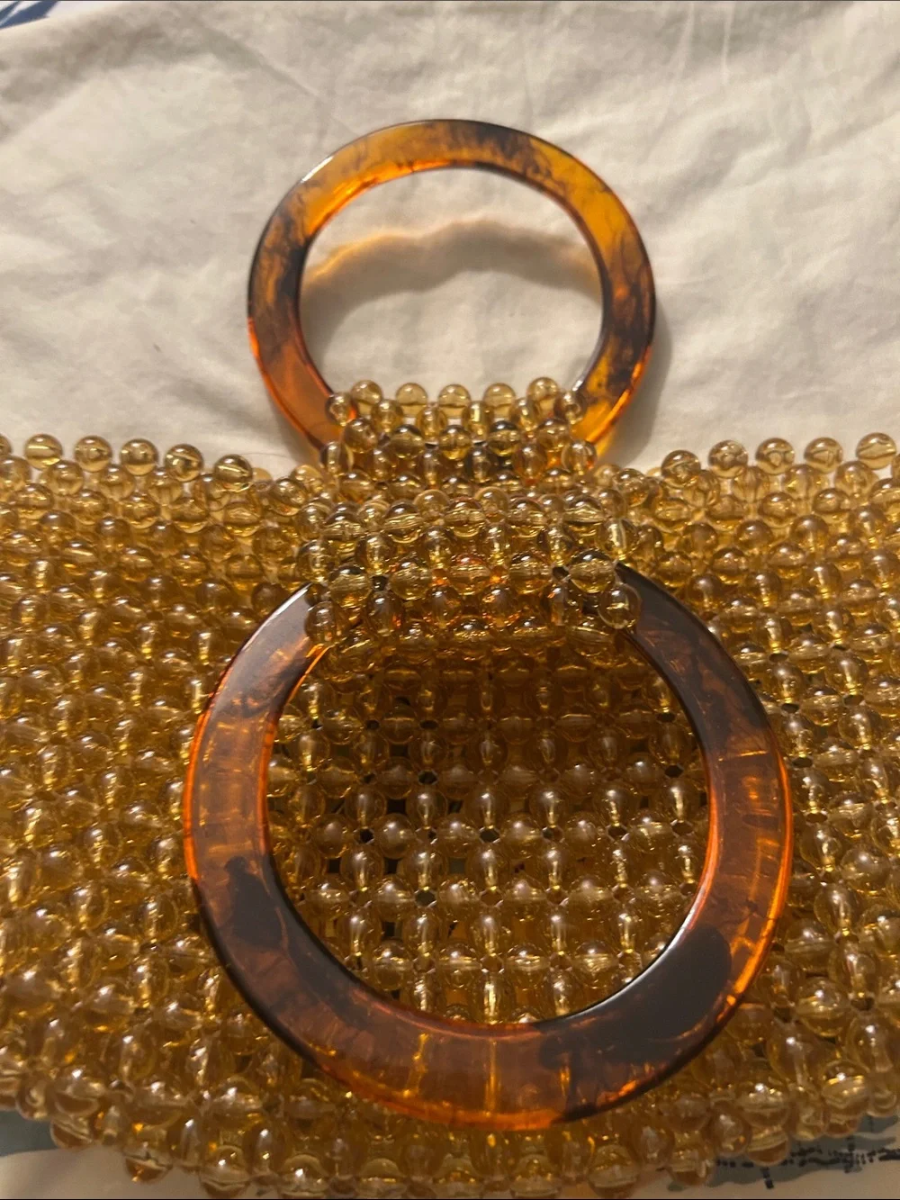 Source Unknown Amber Beaded Shoulder Bag with Tortoiseshell Handle